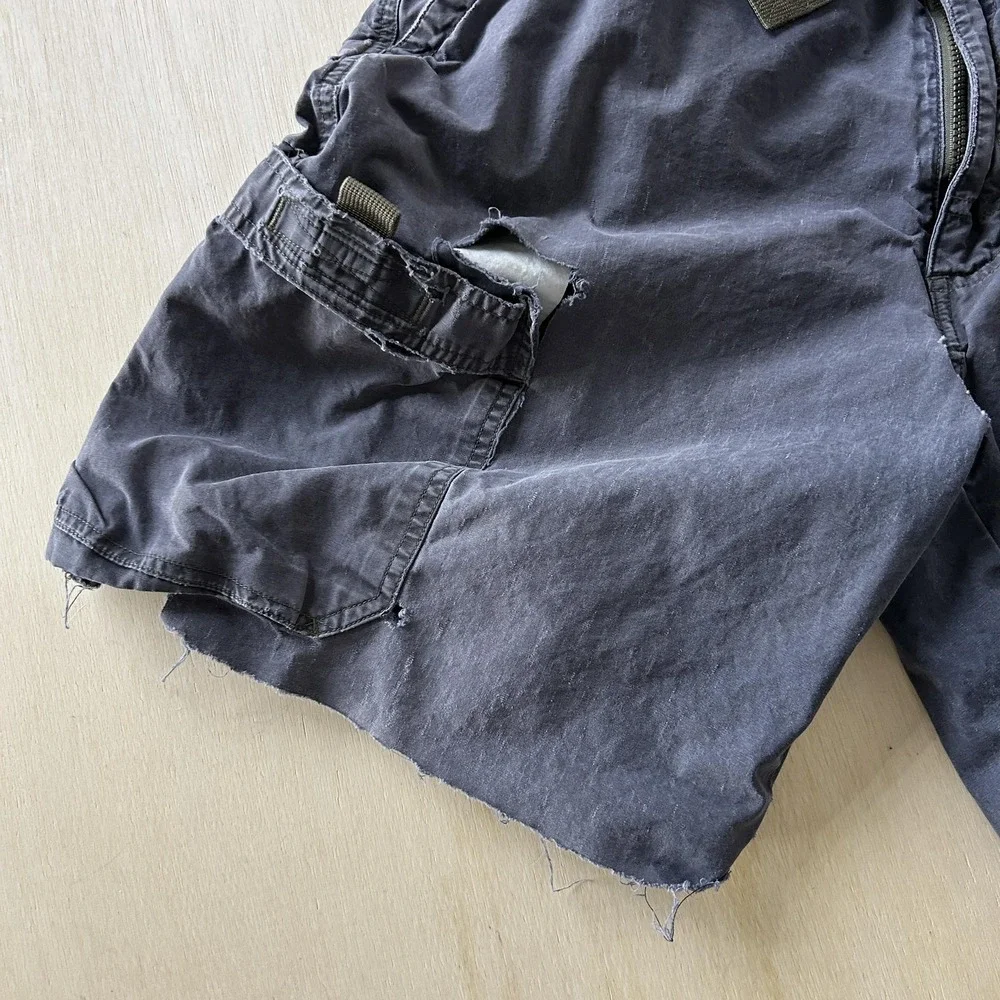 Vintage Y2K American Eagle Cargo Shorts Mens 33 Blue‎ Canvas Distressed